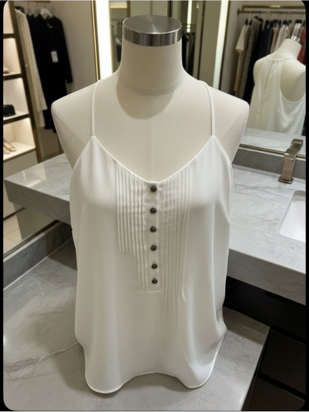 Women’s White Pleated Button-Front Cami Top